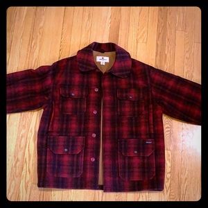 Men’s Woolrich Classic Red and Black plaid coat.